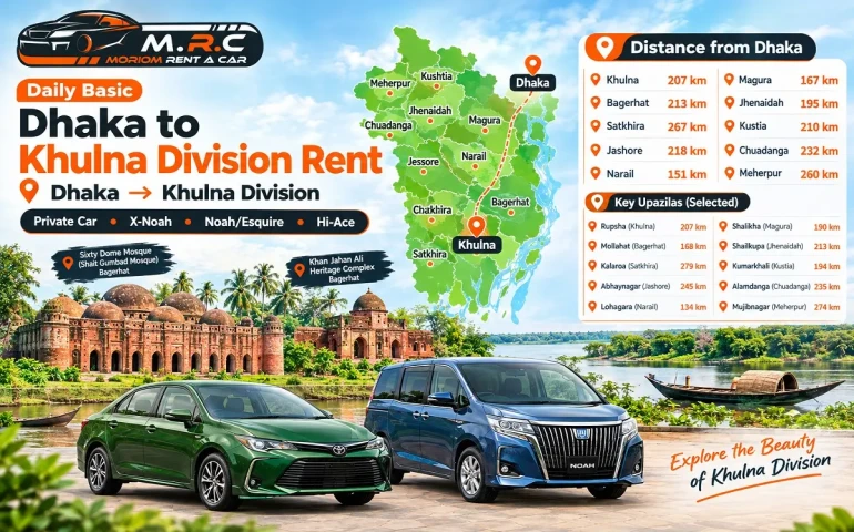 Dhaka to Khulna Division Rent Price list Table image